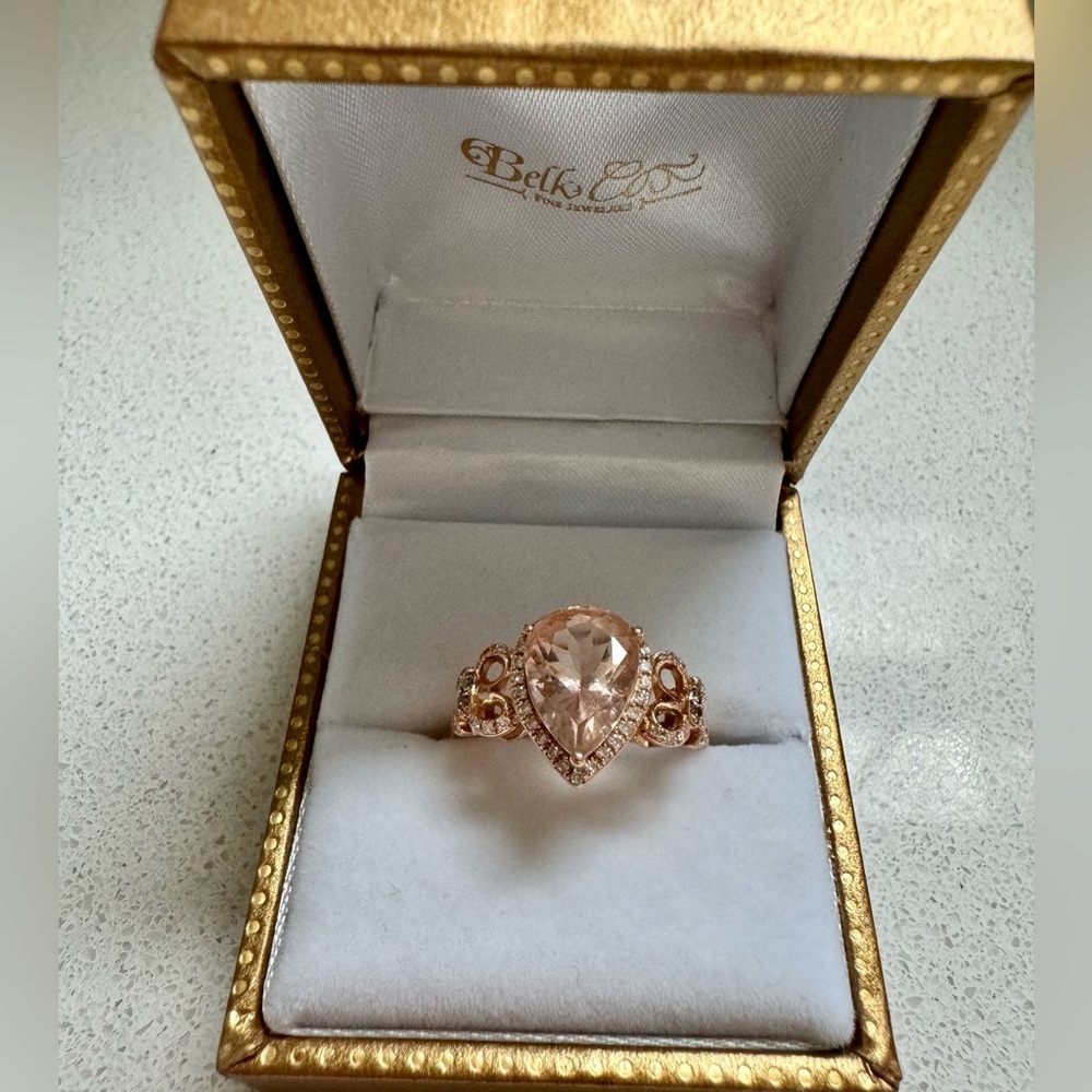 Effy 14K Rose Gold Morganite, Cognac, White Diamond Ring